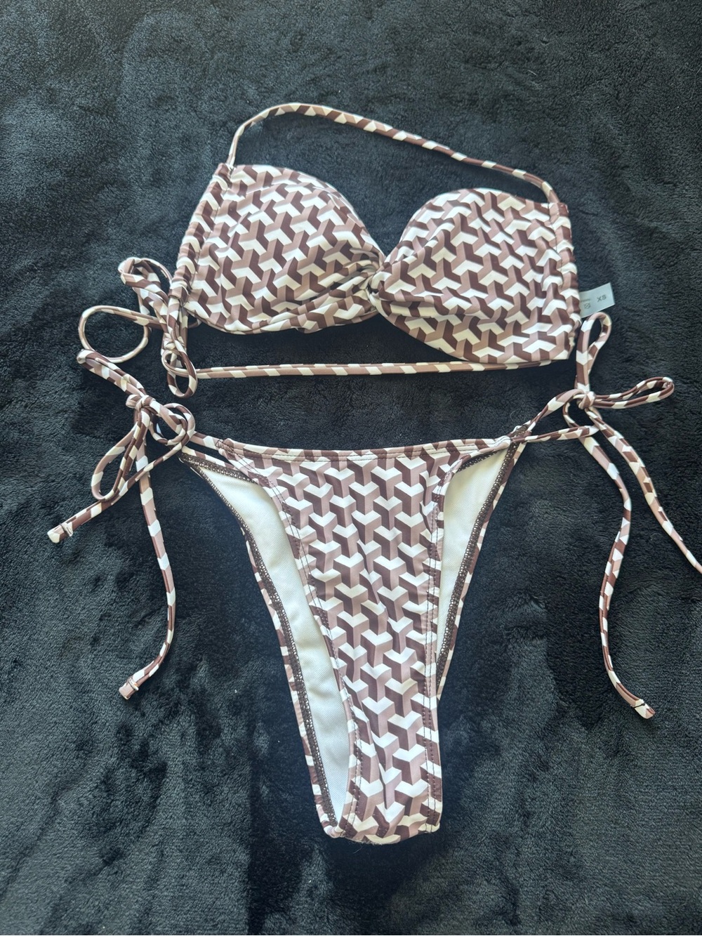 Women’s Brown Geometric Tie-Side Bikini Set